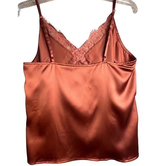 Elegant Lace Trim Satin Blouse - Rust - Picture 6 of 16